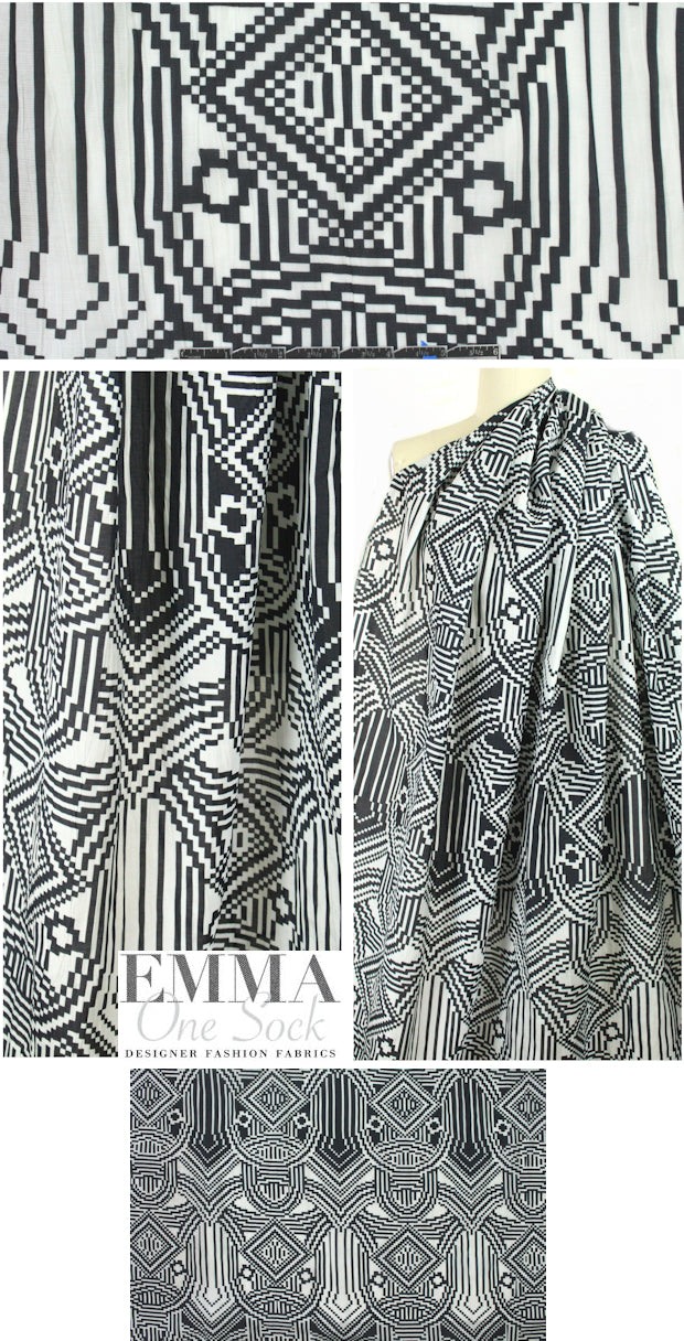 Italian pixel graphic cotton/metal voile 1.375 yd