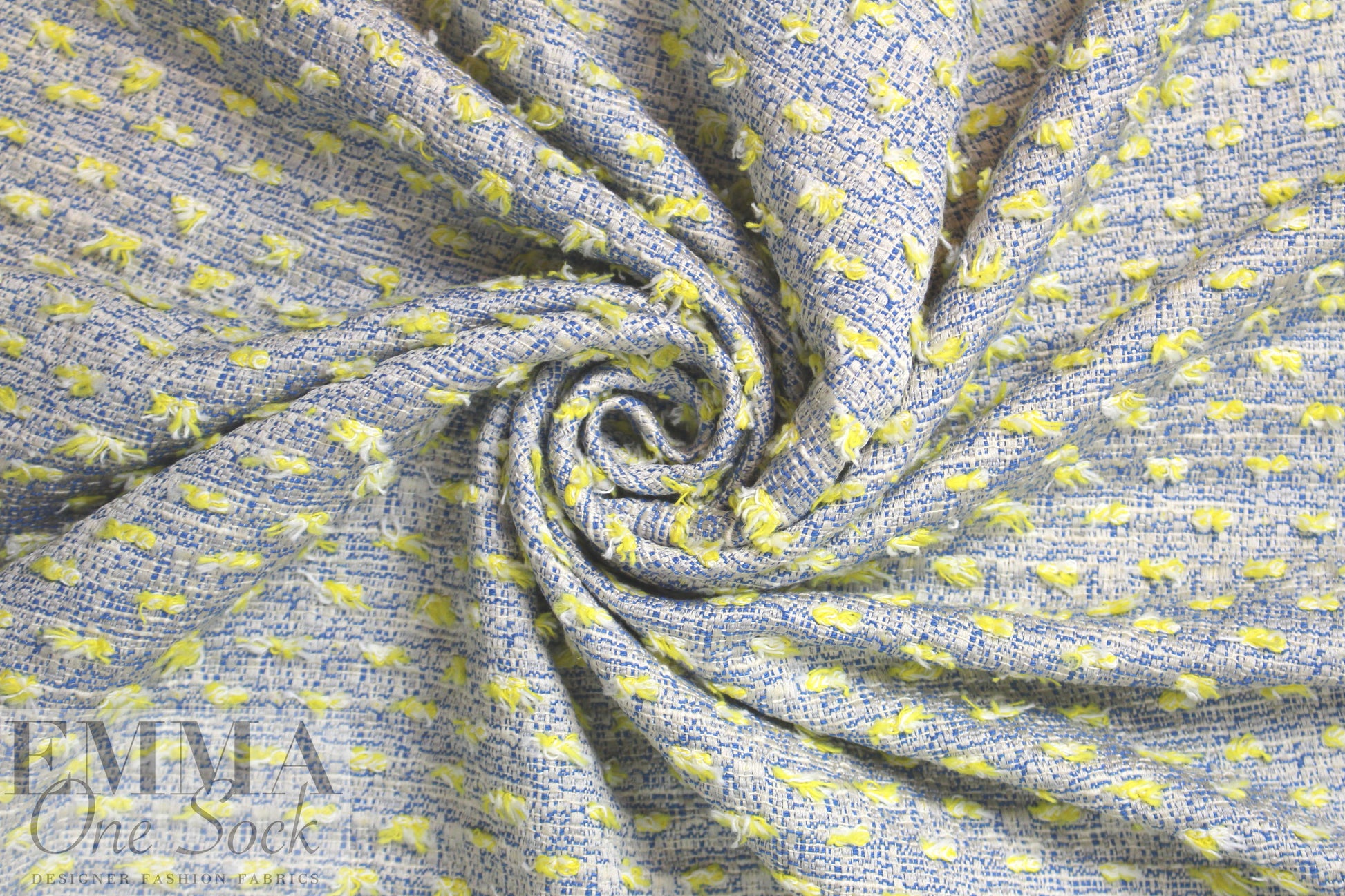 Italian novelty tweed cotton blend suiting - blue/yellow
