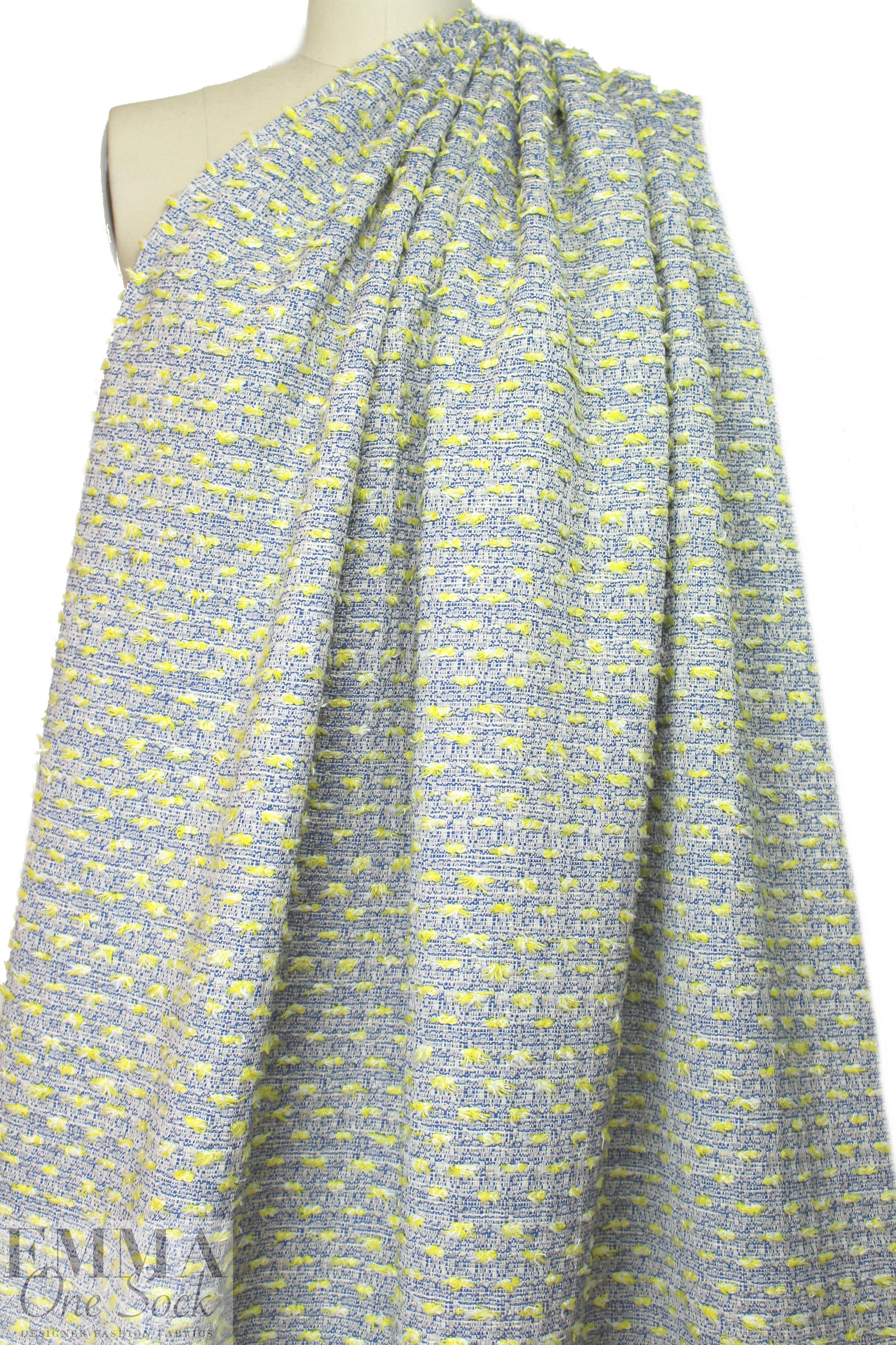 Italian novelty tweed cotton blend suiting - blue/yellow