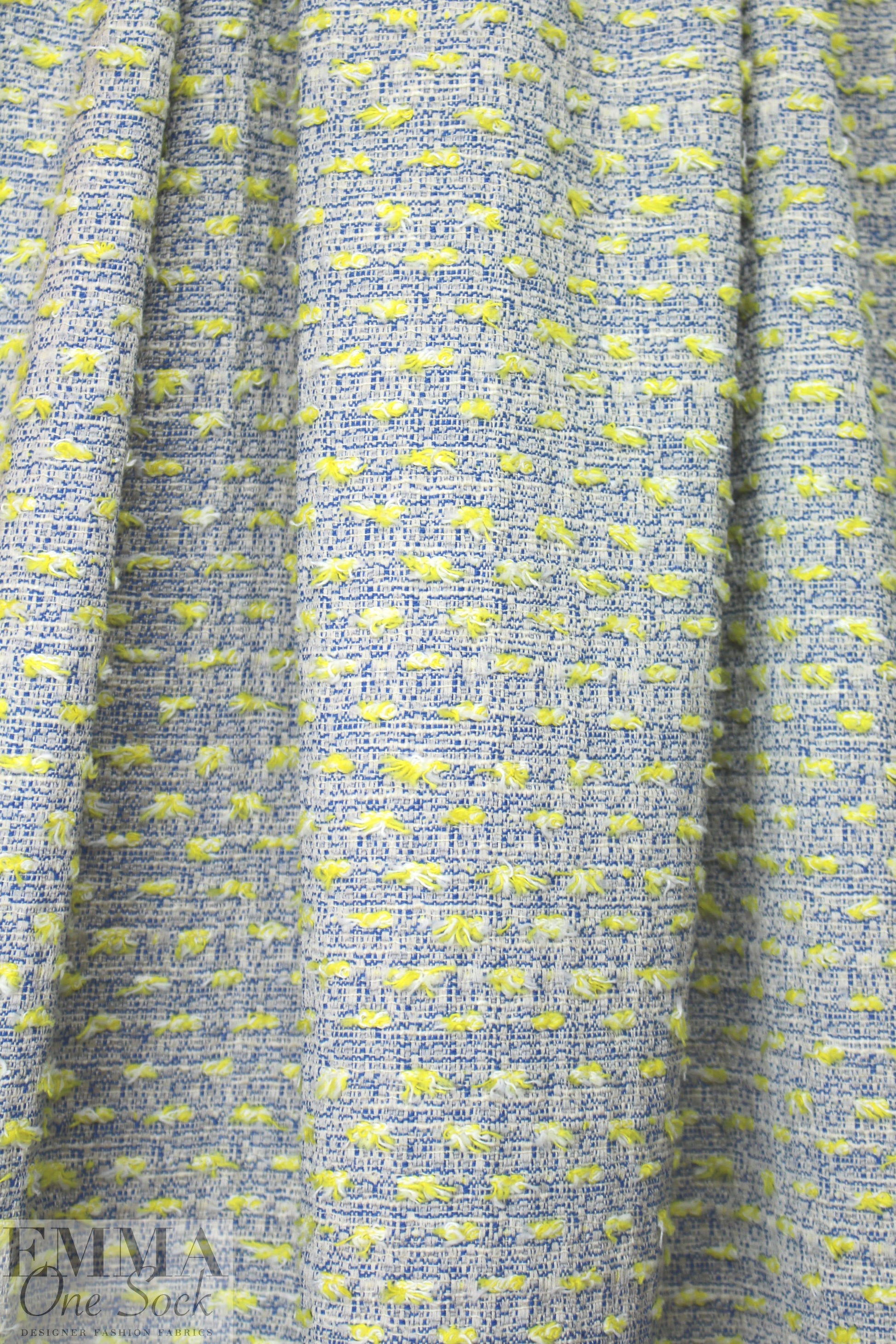 Italian novelty tweed cotton blend suiting - blue/yellow