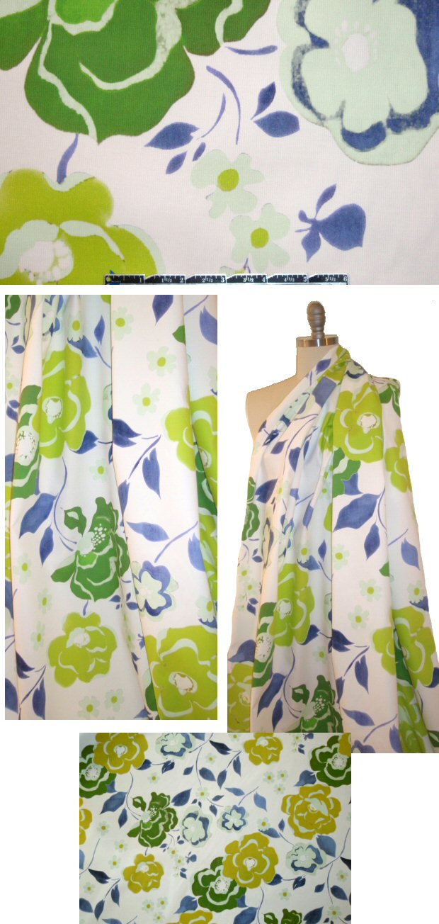 Italian painted flowers cotton ottoman - peri/fern