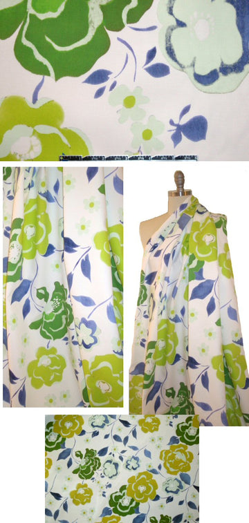 Italian painted flowers cotton ottoman - peri/fern 1.625 yd