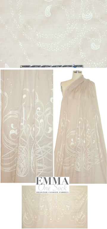 Italian oatmeal/ivory swirl motif panel cotton voile