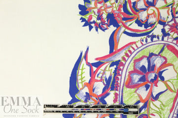 Italian painted paisley border stretch cotton woven