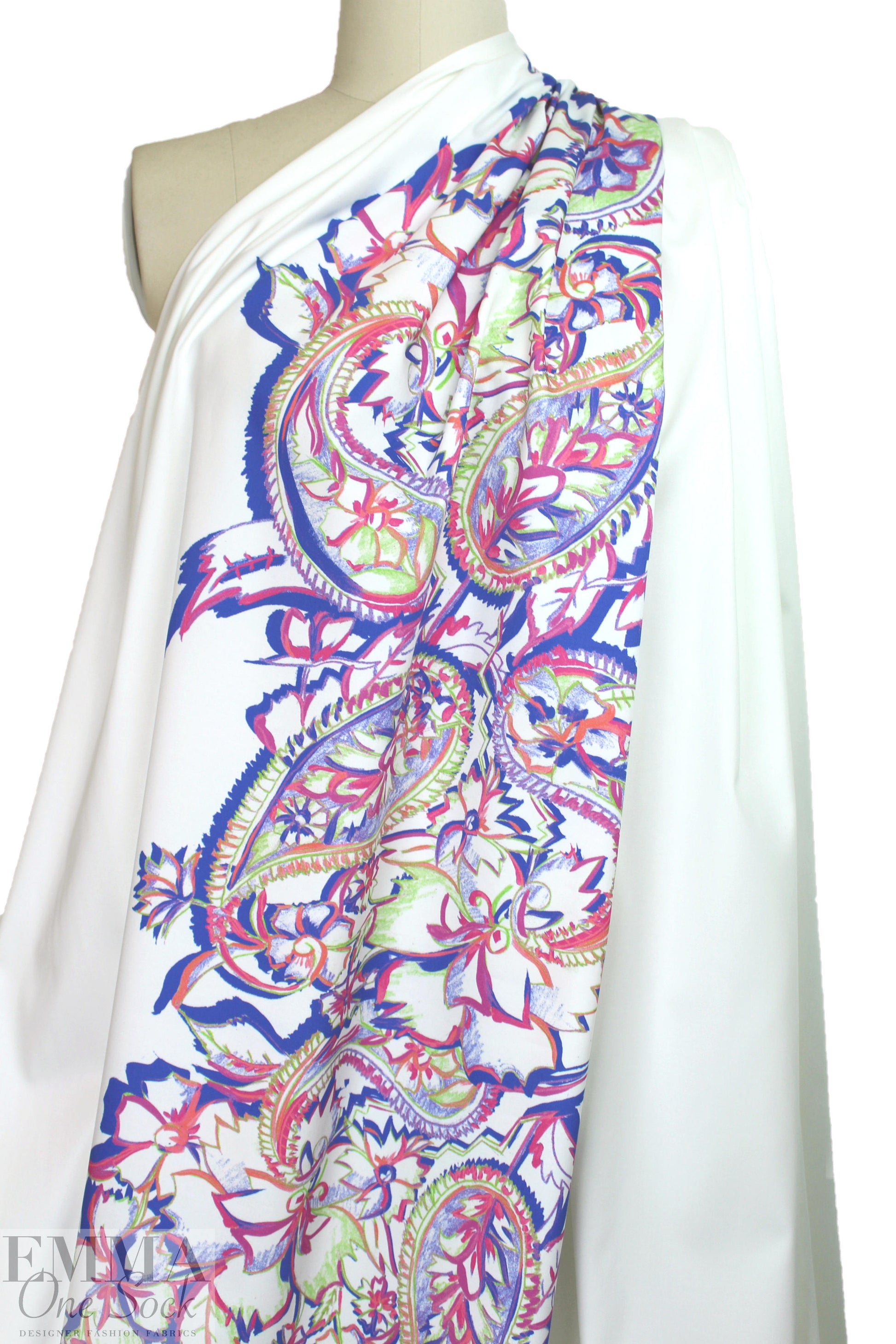 Italian painted paisley border stretch cotton woven