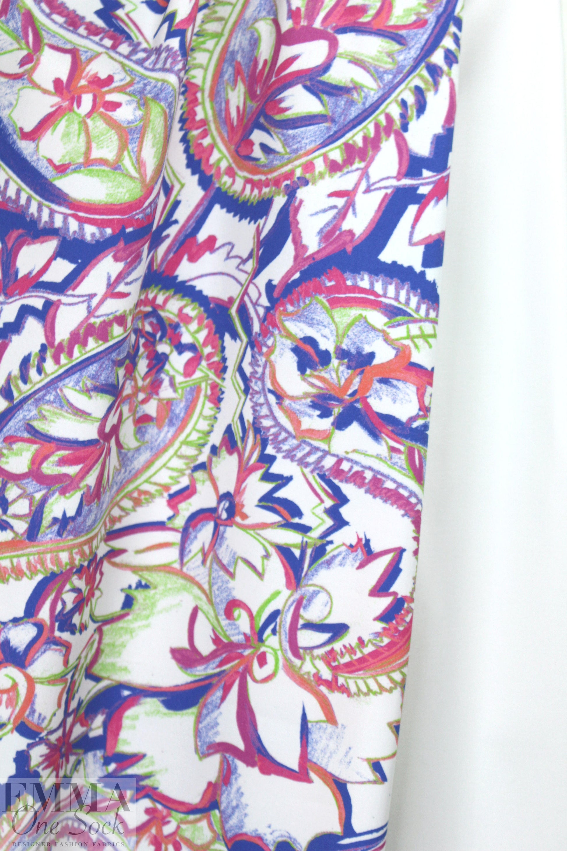 Italian painted paisley border stretch cotton woven