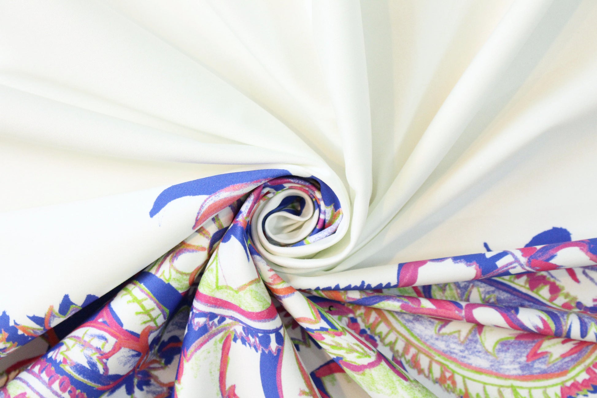 Italian painted paisley border stretch cotton woven