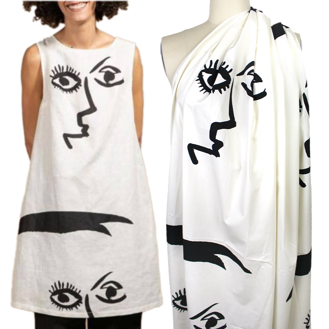 Italian 'making faces' cotton shirting panel .75 yds - 1 Panel