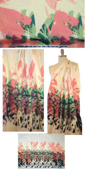 NY designer coral/lime brushstroke panel sateen