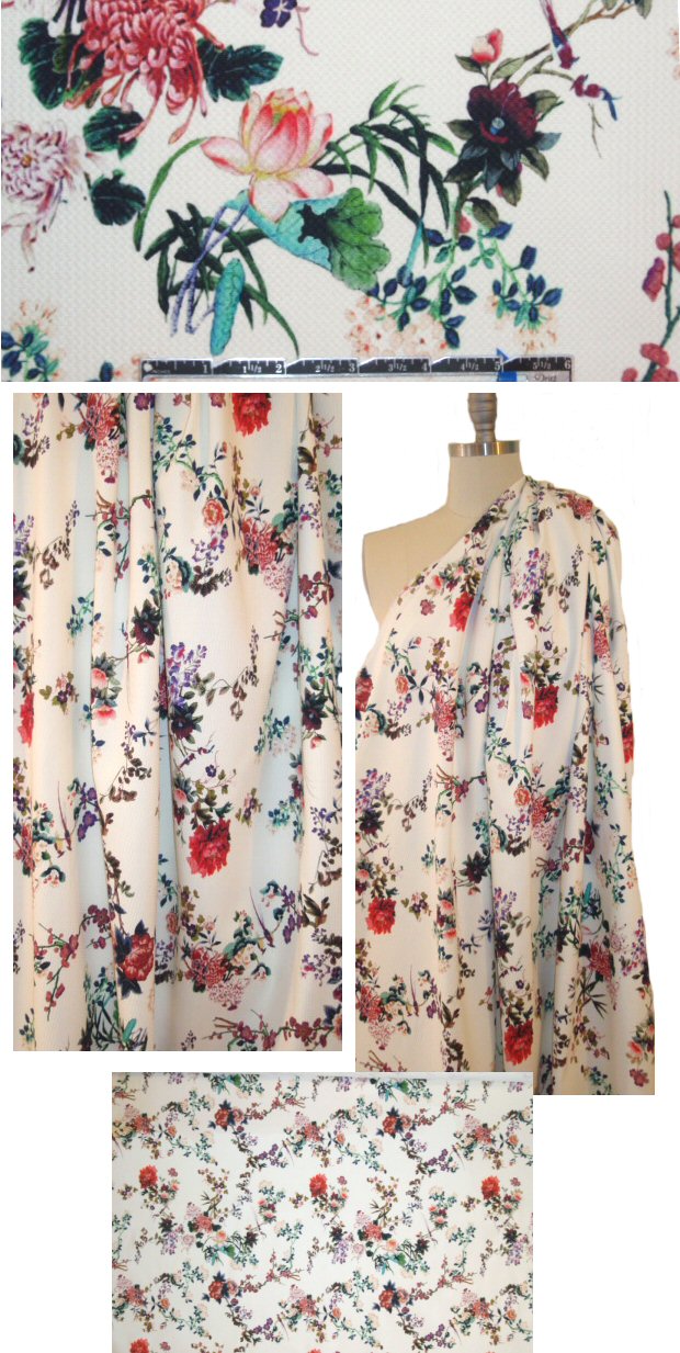 French floral garland cotton stretch pique'