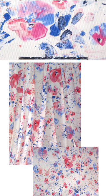 French pink/cobalt floral overprinted cotton pique' 1.625 yd