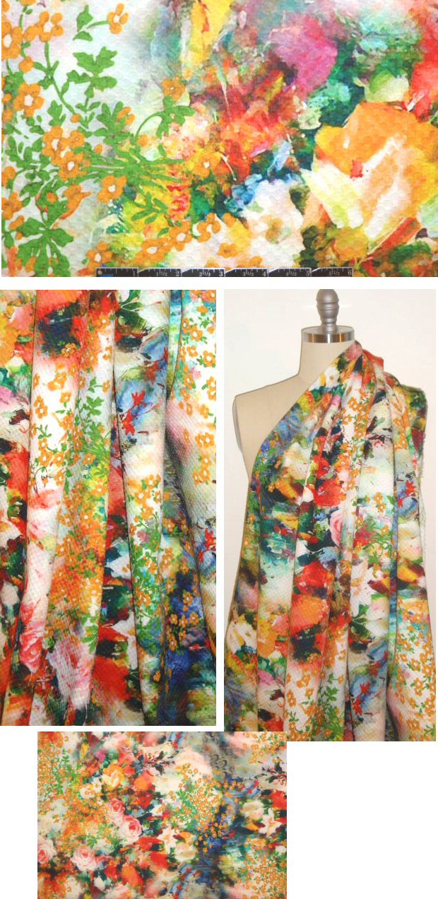 summer garden overprinted cotton pique' 1.625 yds