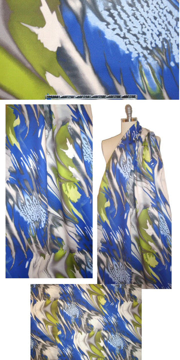 Italian 'blue surf' abstract cotton stretch pique'