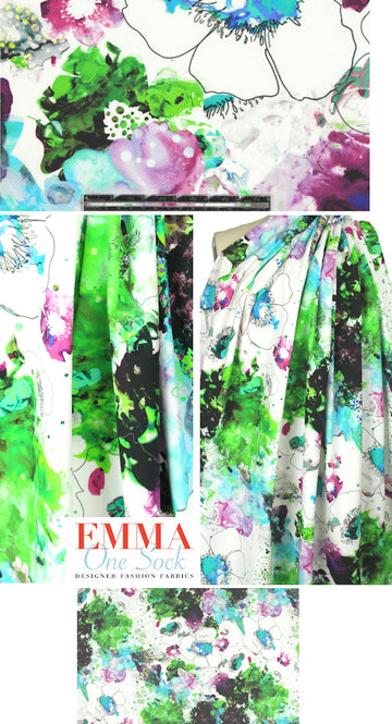Italian pique'-textured painterly floral stretch cotton