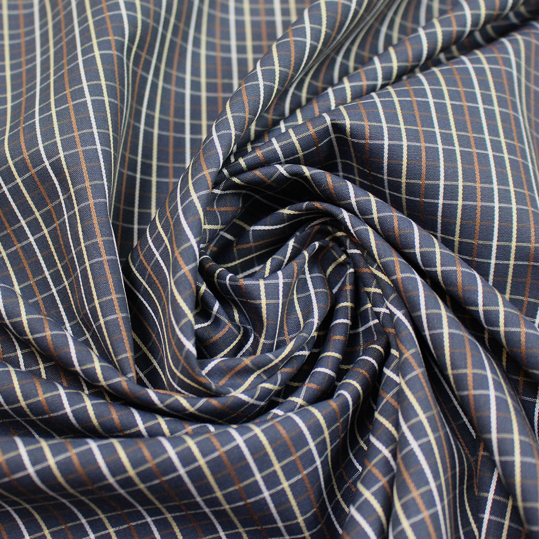 yarn dyed mini-plaid cotton shirting - navy/russet