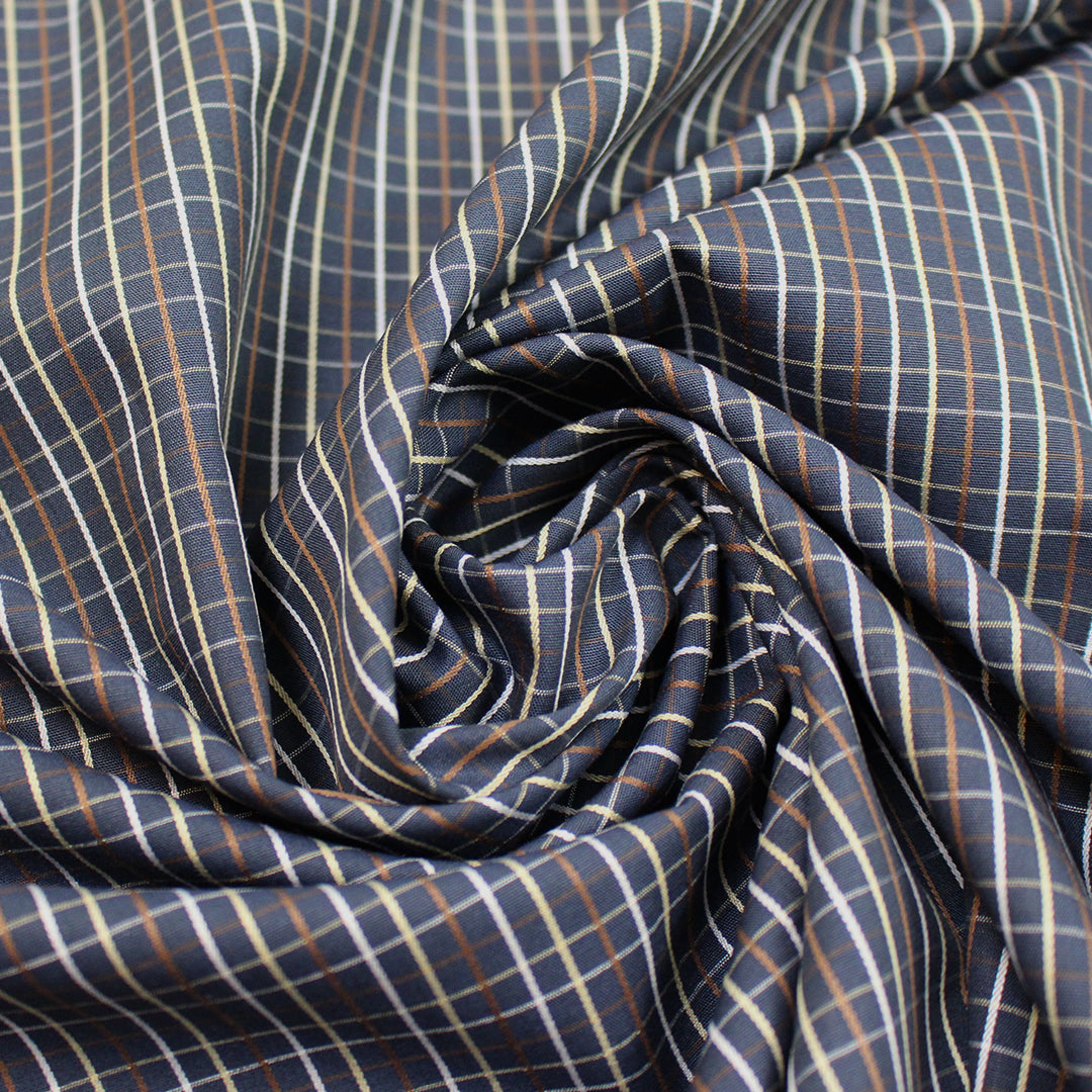 yarn dyed mini-plaid cotton shirting - navy/russet 1.75 yd