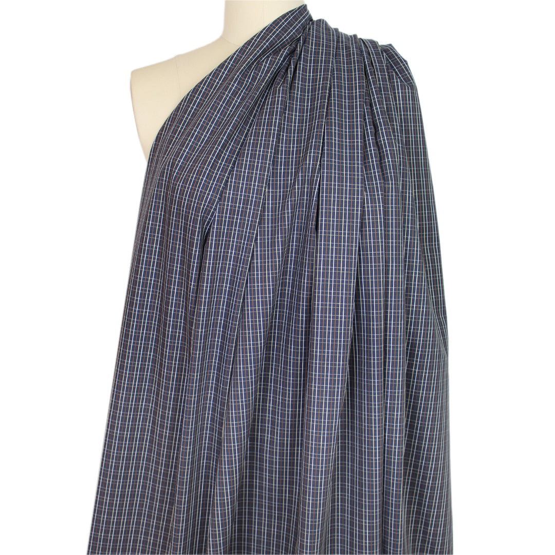 yarn dyed mini-plaid cotton shirting - navy/russet