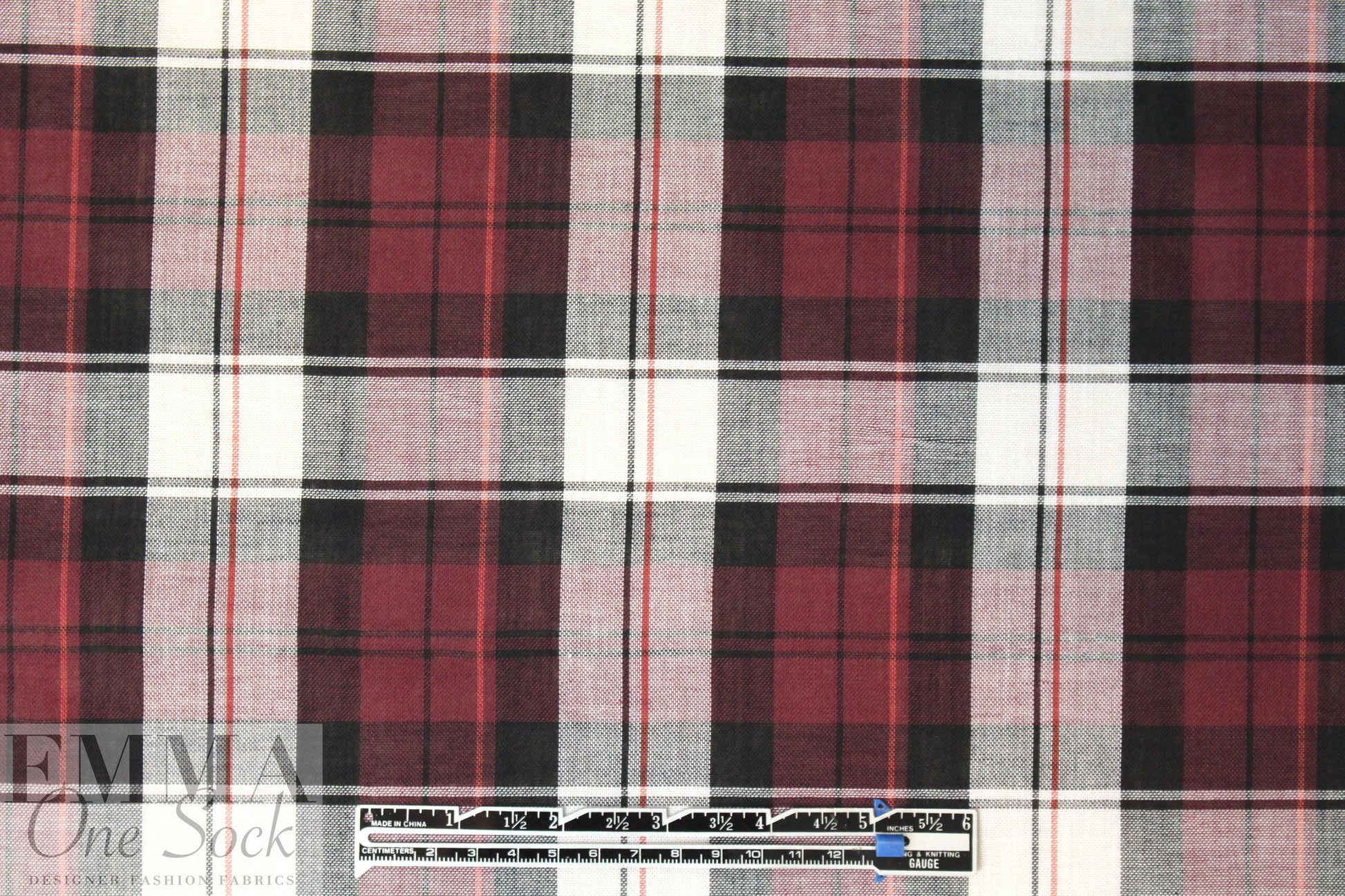 CA designer semi-sheer plaid cotton woven - burgundy