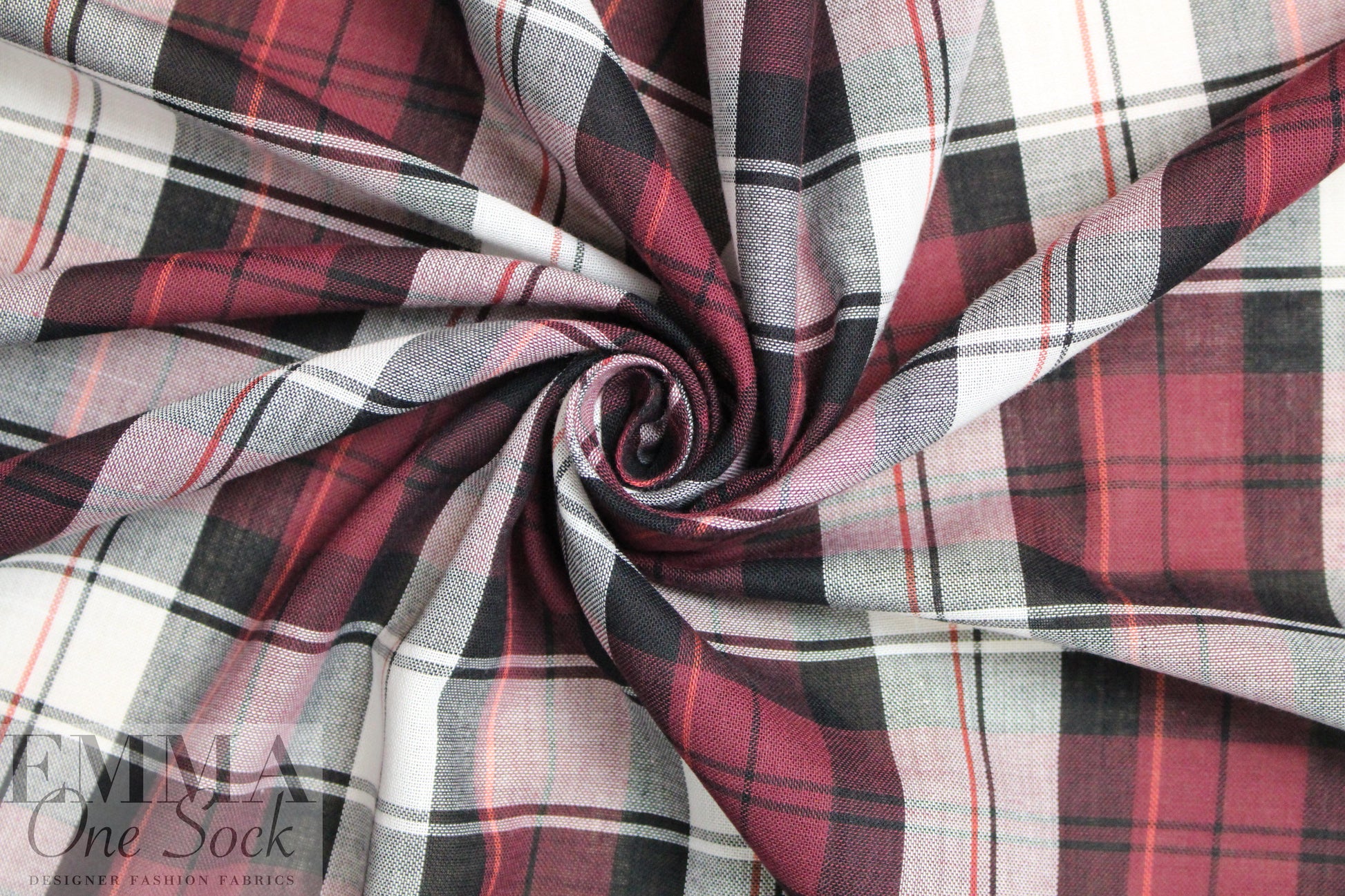 CA designer semi-sheer plaid cotton woven - burgundy