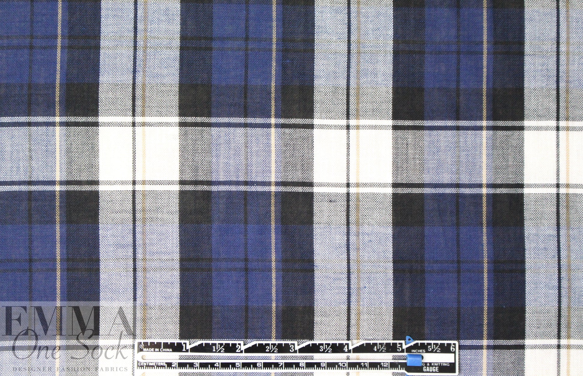 CA designer semi-sheer plaid cotton woven - navy 1.625 yd