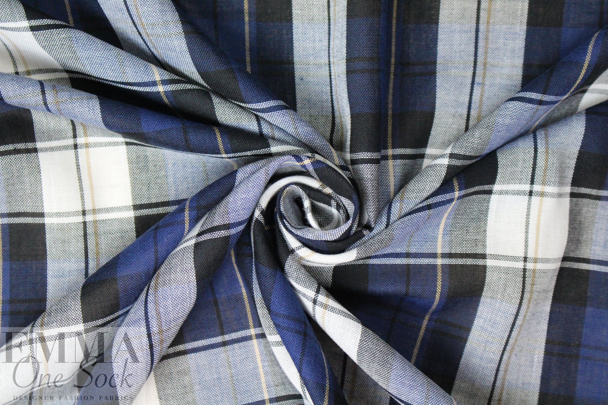 CA designer semi-sheer plaid cotton woven - navy 1.625 yd