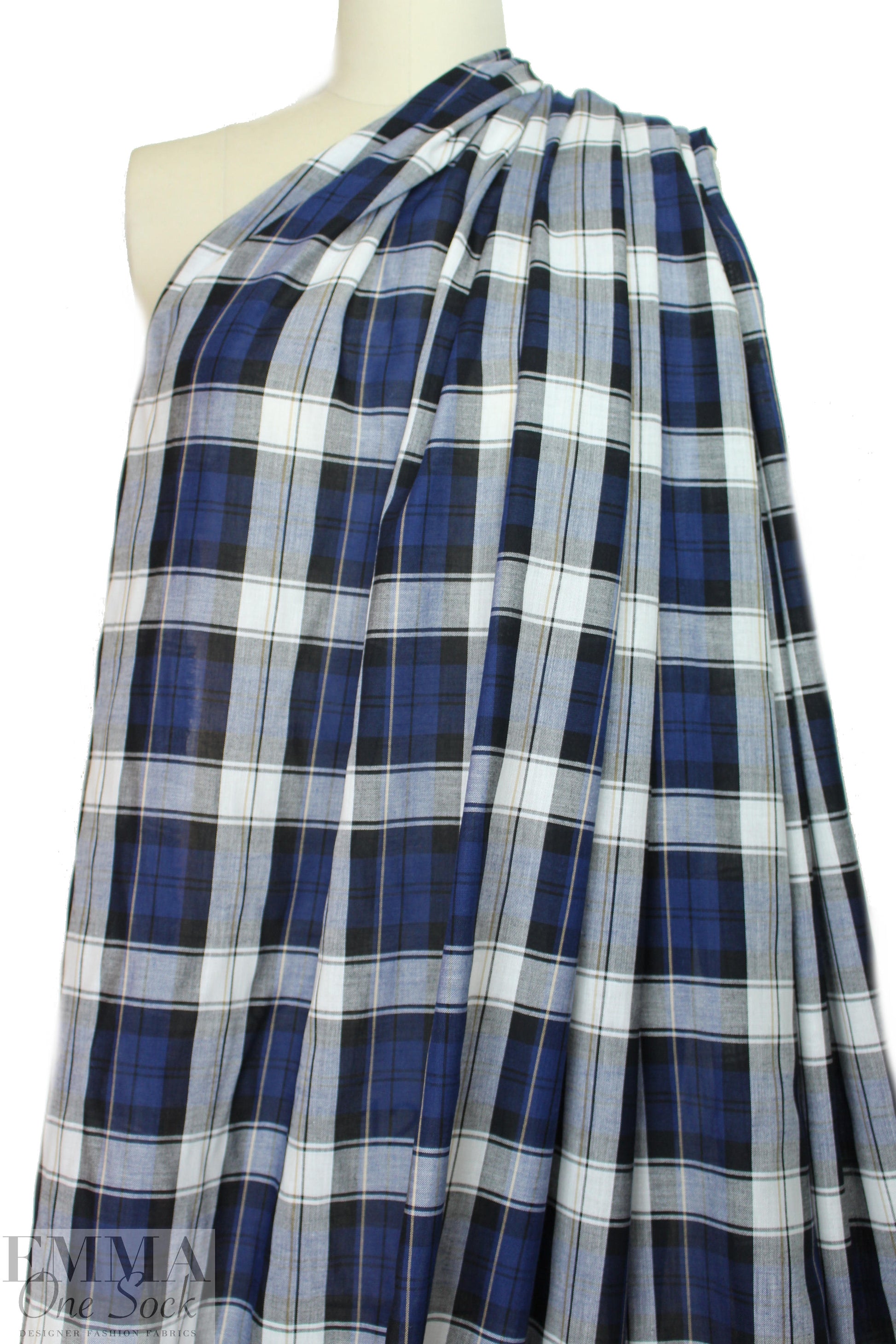 CA designer semi-sheer plaid cotton woven - navy 1.625 yd
