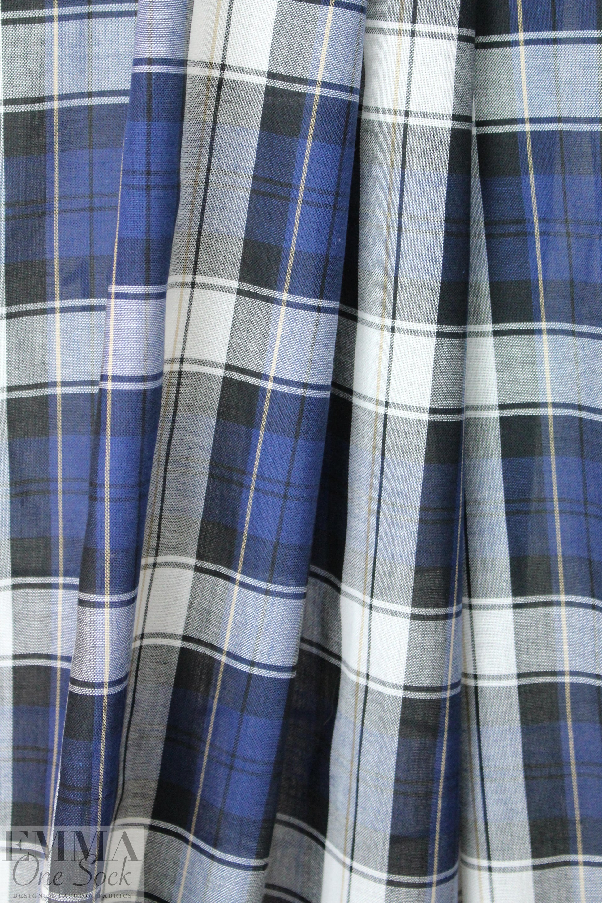 CA designer semi-sheer plaid cotton woven - navy