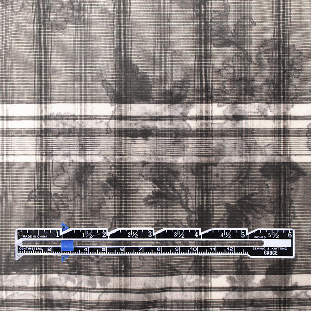 CA designer semi-sheer overprinted plaid woven - peat/cloud 2.125 yd