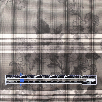 CA designer semi-sheer overprinted plaid woven - peat/cloud 2.125 yd