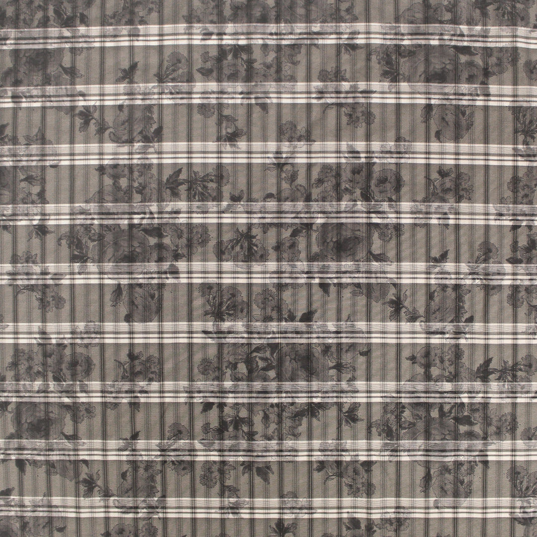 CA designer semi-sheer overprinted plaid woven - peat/cloud 1.625 yd
