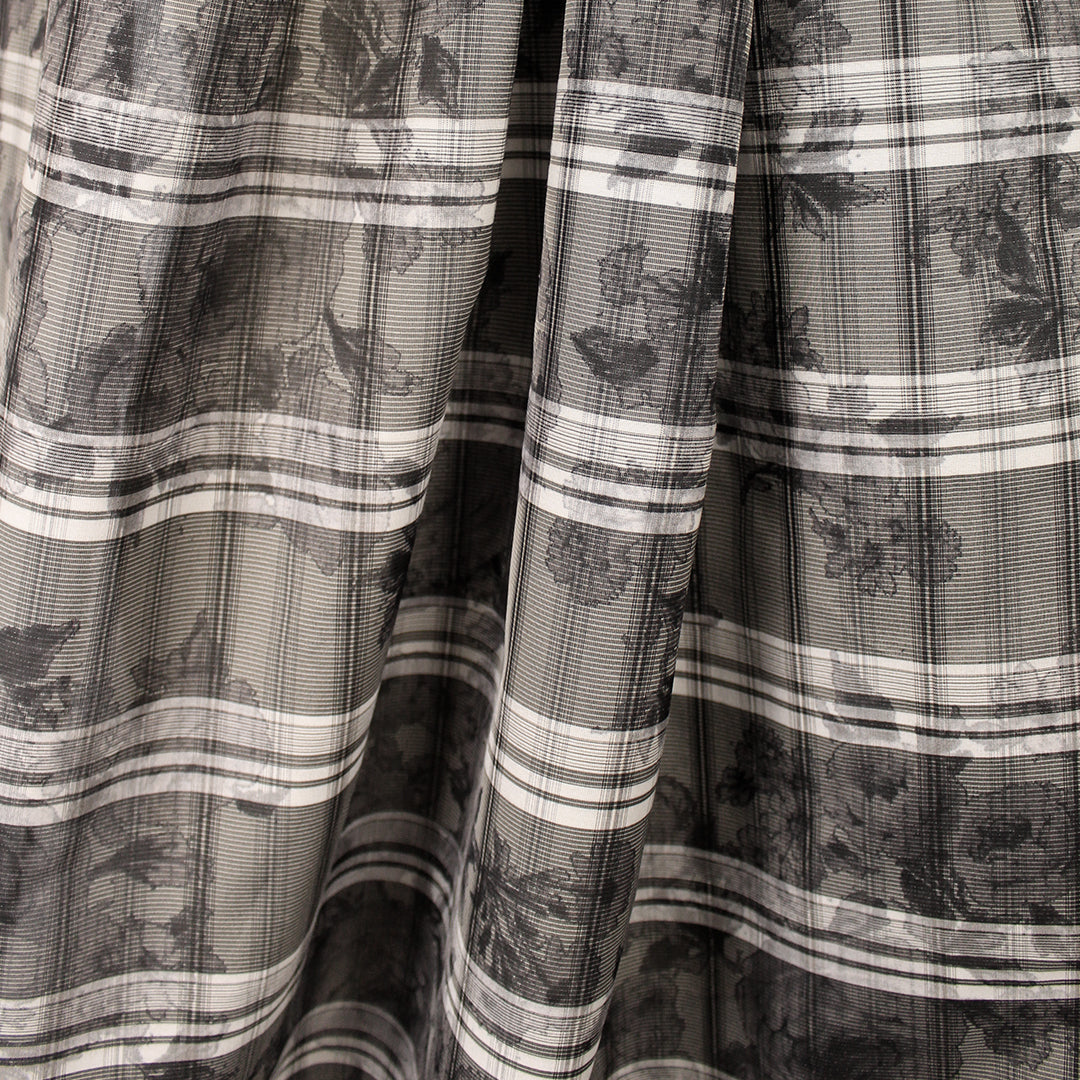 CA designer semi-sheer overprinted plaid woven - peat/cloud 2.125 yd