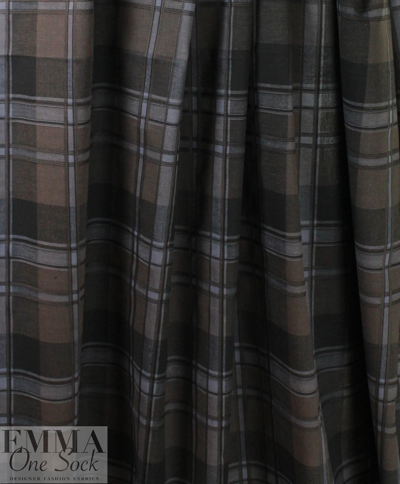 CA designer bark/black/gray plaid cotton stretch shirting