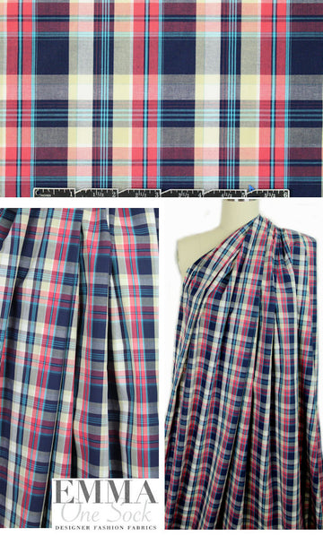 CA designer yarn dye plaid cotton shirting 1.375 yd
