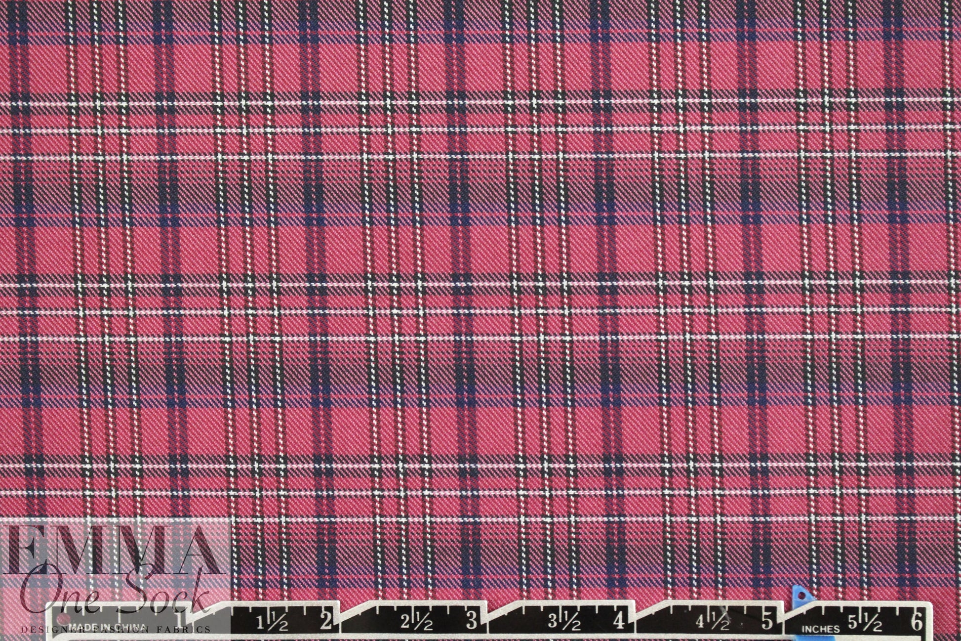 French yarn-dyed plaid cotton shirting - denim/rouge