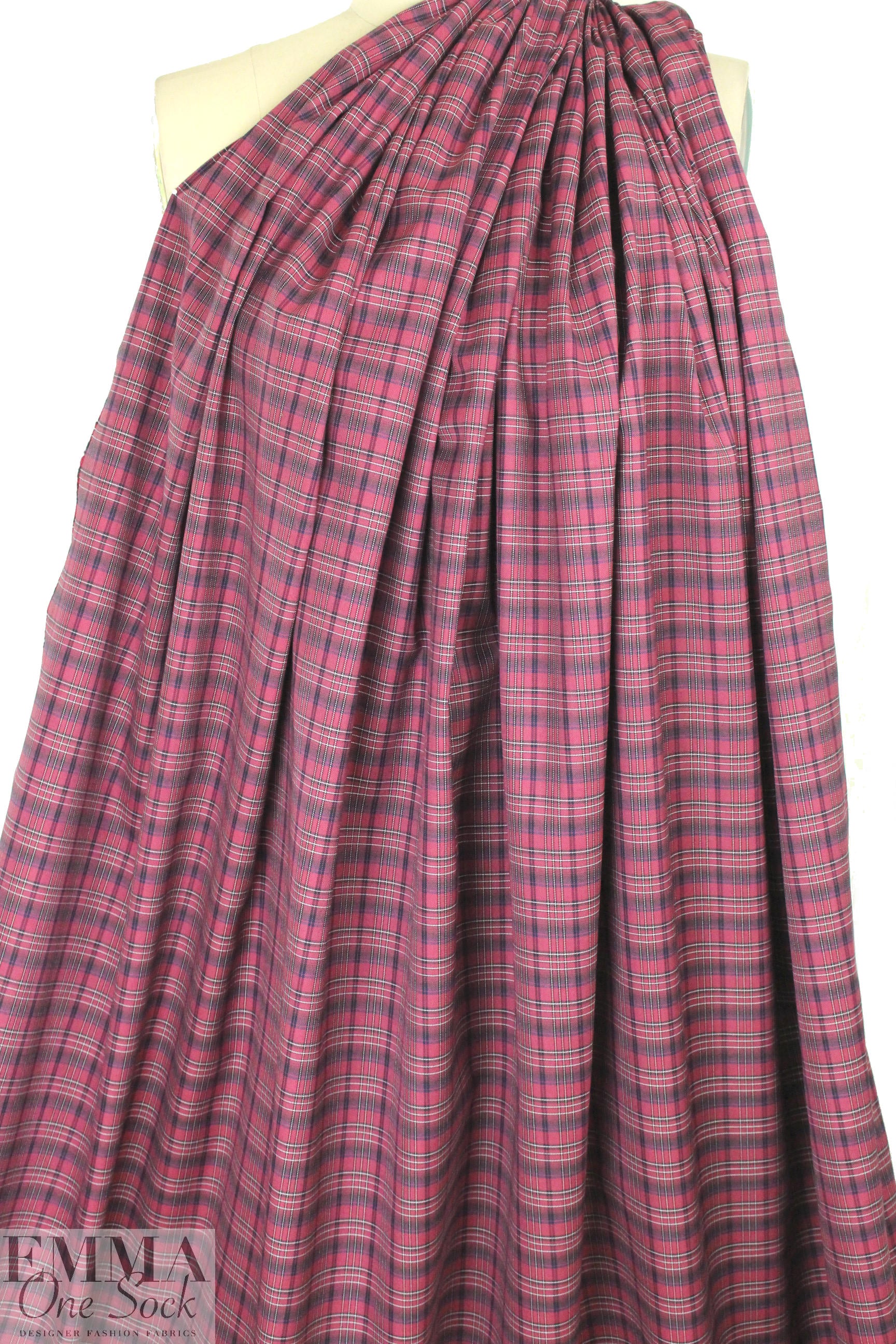 French yarn-dyed plaid cotton shirting - denim/rouge