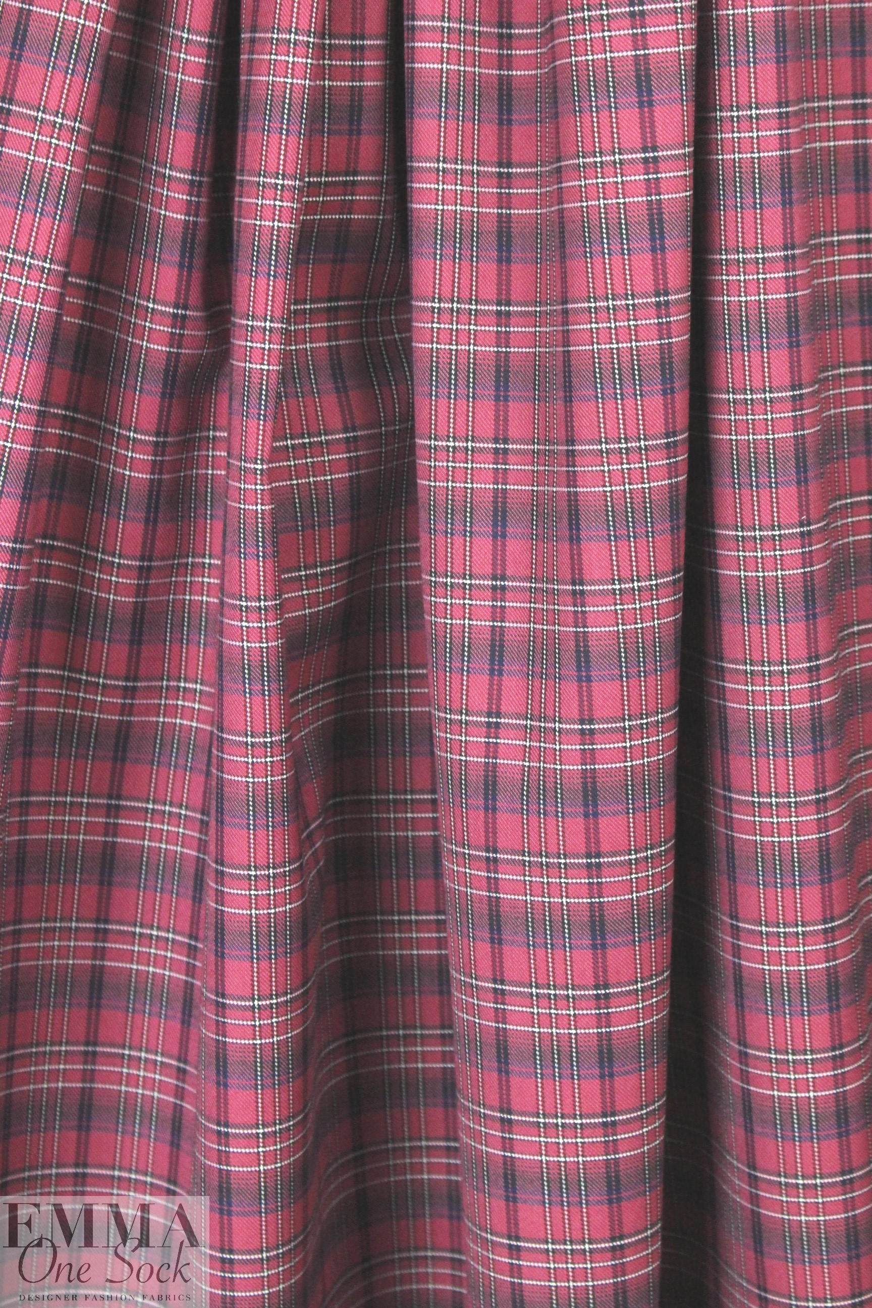 French yarn-dyed plaid cotton shirting - denim/rouge