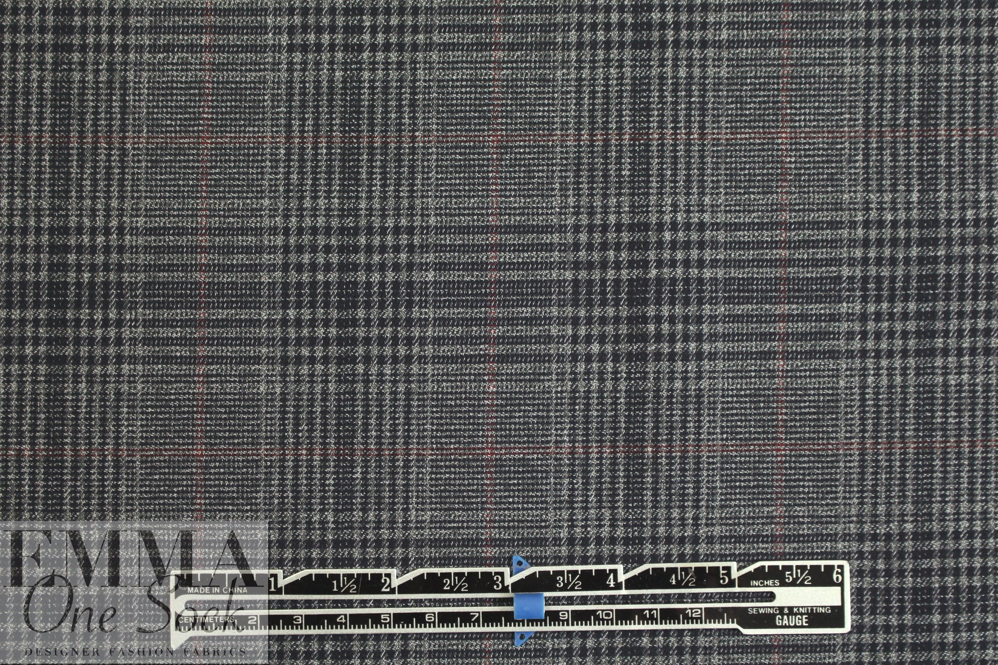 NY designer glen plaid suiting -  black/gray/persian red