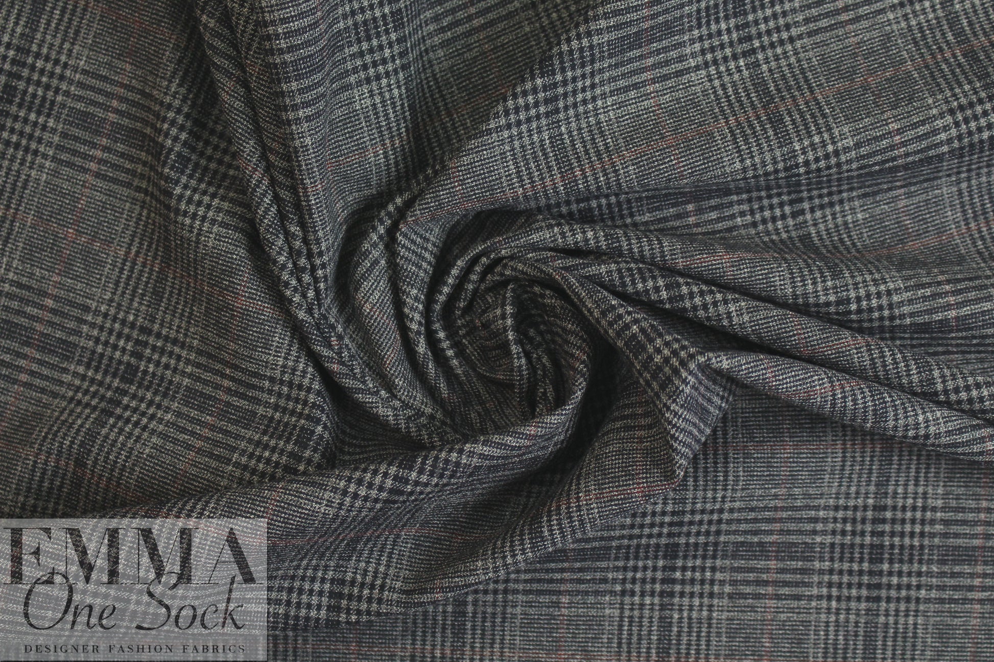 NY designer glen plaid suiting -  black/gray/persian red 2.25 yd