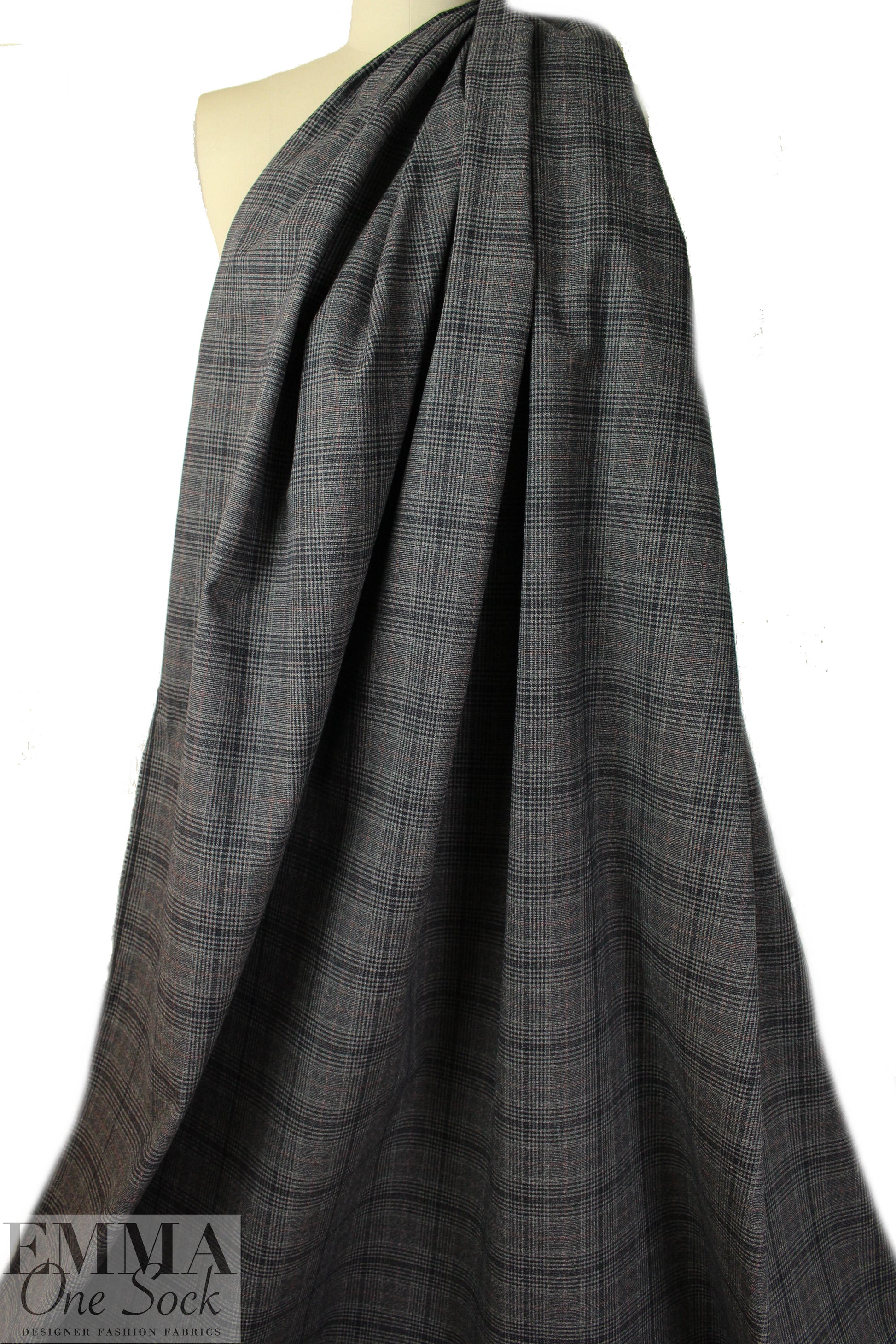 NY designer glen plaid suiting -  black/gray/persian red 2.25 yd