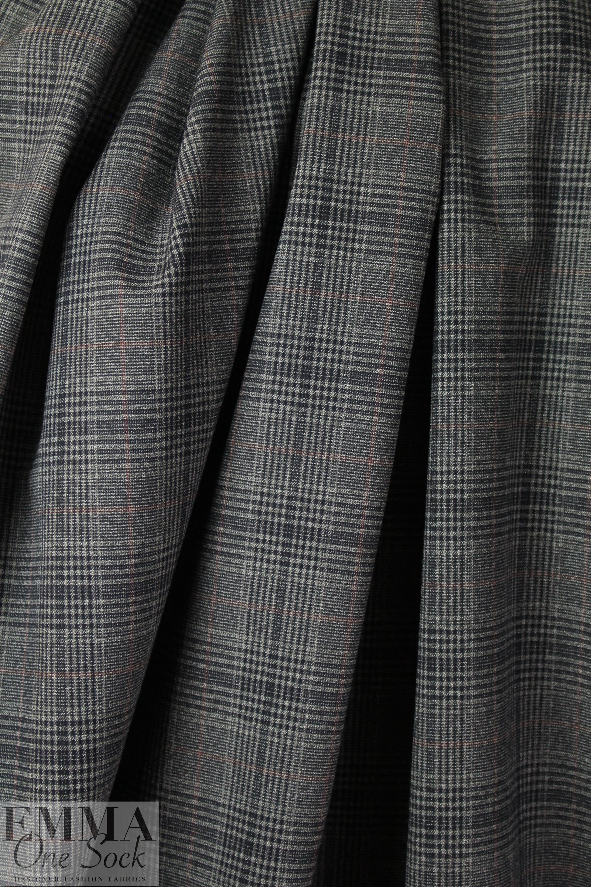 NY designer glen plaid suiting -  black/gray/persian red
