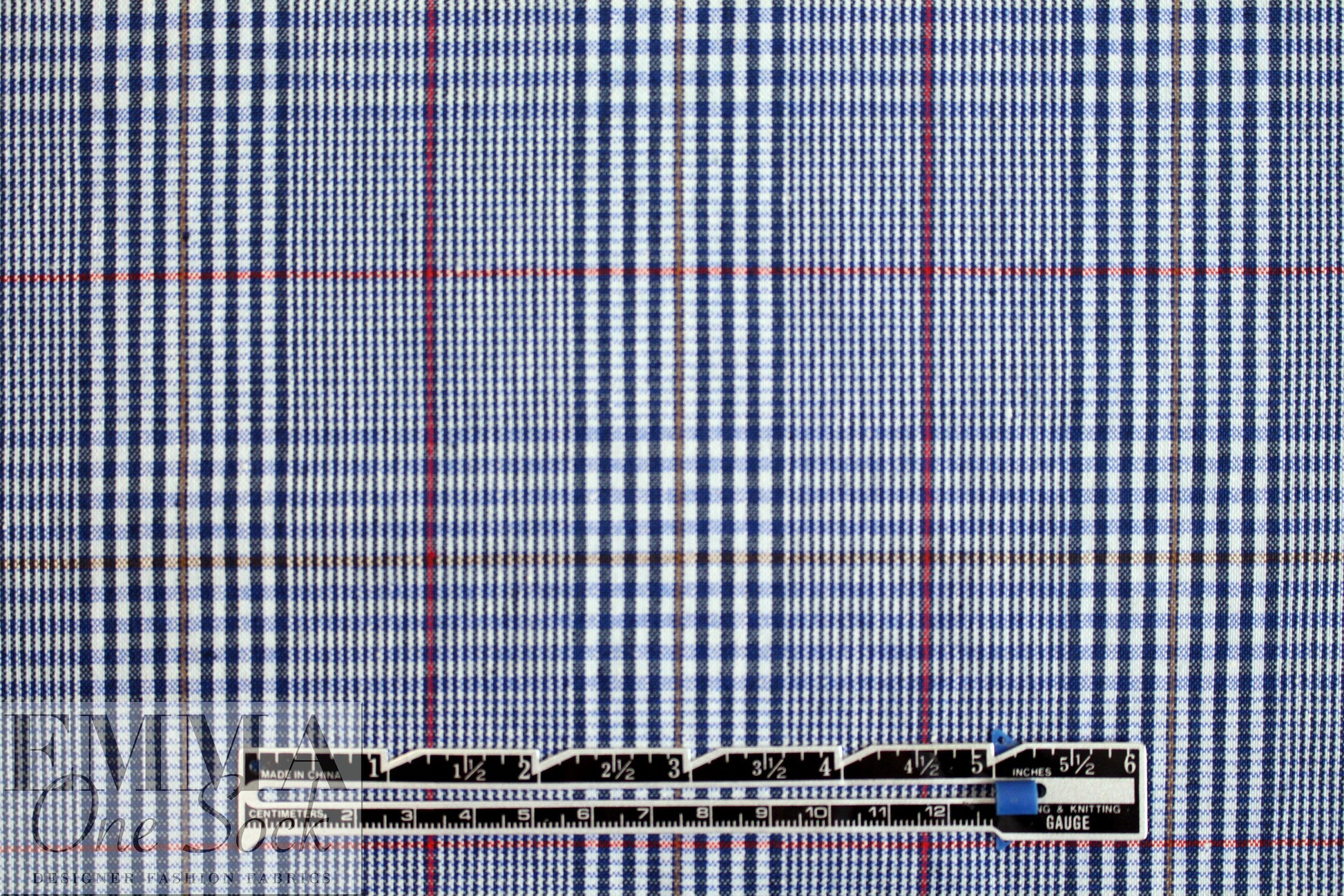 NY designer navy/brick yarn-dyed cotton stretch plaid 2 yd