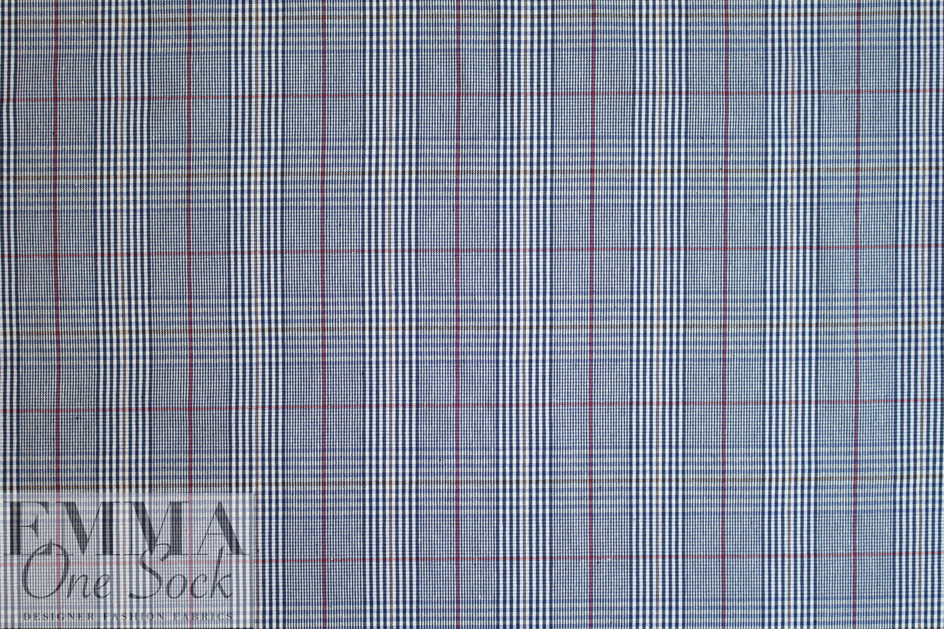 NY designer navy/brick yarn-dyed cotton stretch plaid 1 yard
