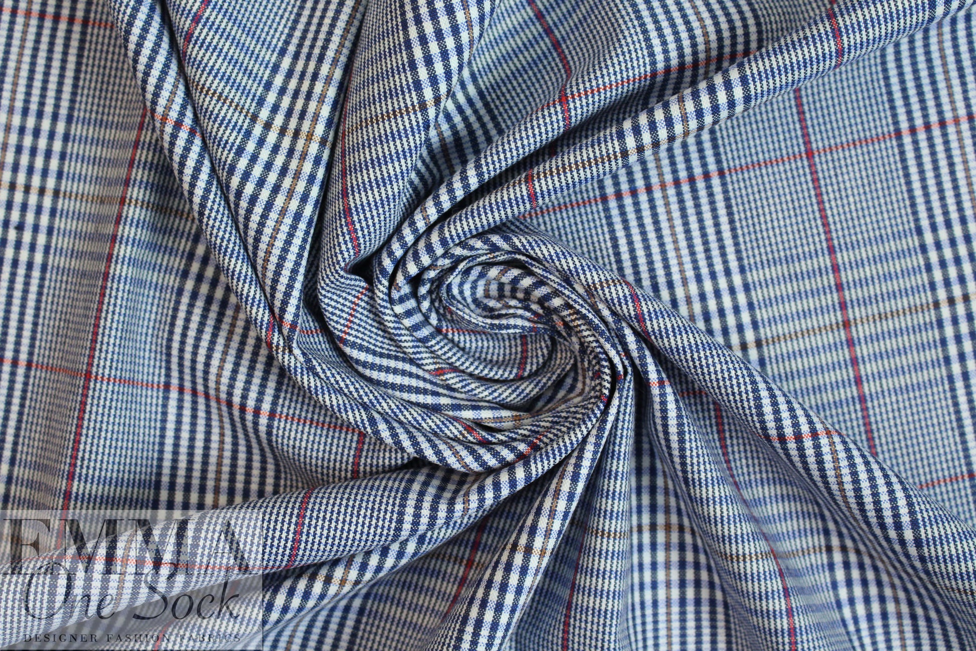 NY designer navy/brick yarn-dyed cotton stretch plaid