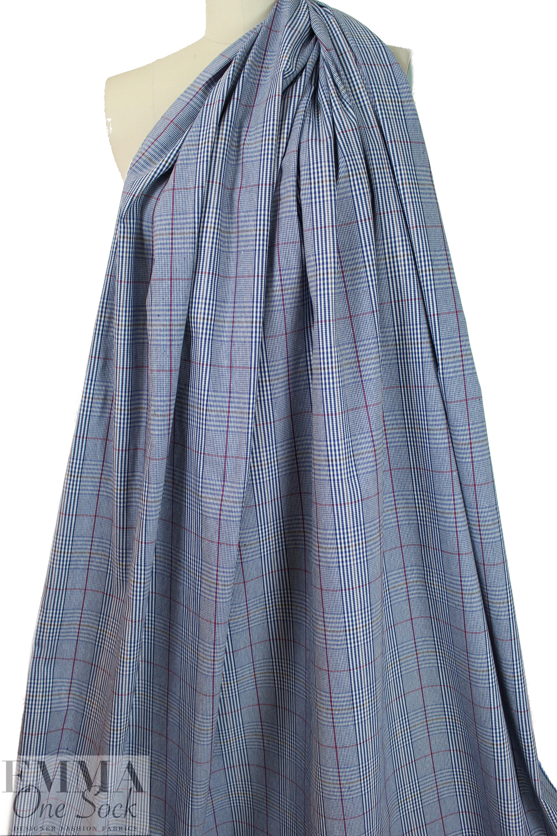 NY designer navy/brick yarn-dyed cotton stretch plaid 1 yard