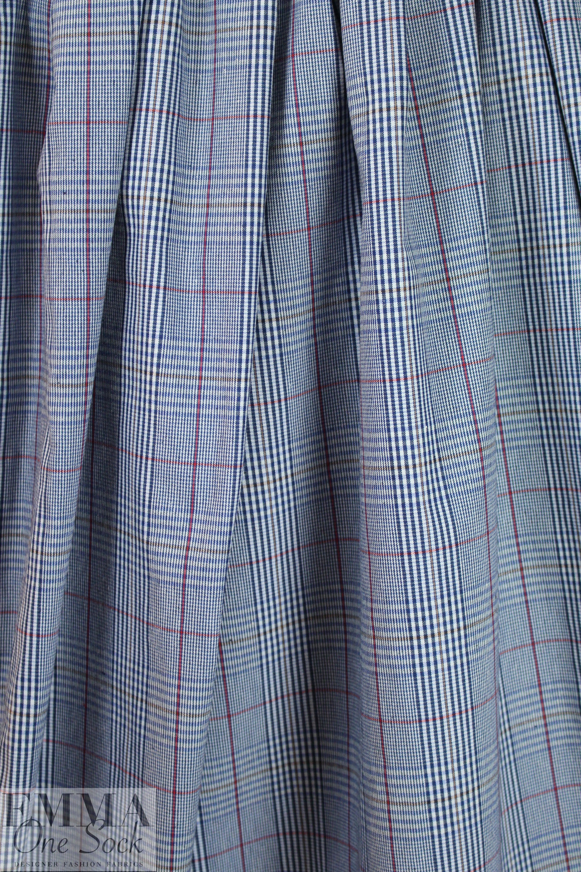 NY designer navy/brick yarn-dyed cotton stretch plaid 2 yd