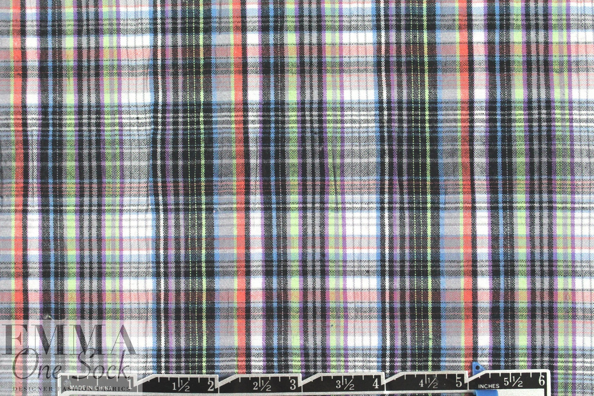 French yarn-dyed plaid cotton stretch woven .66 yds