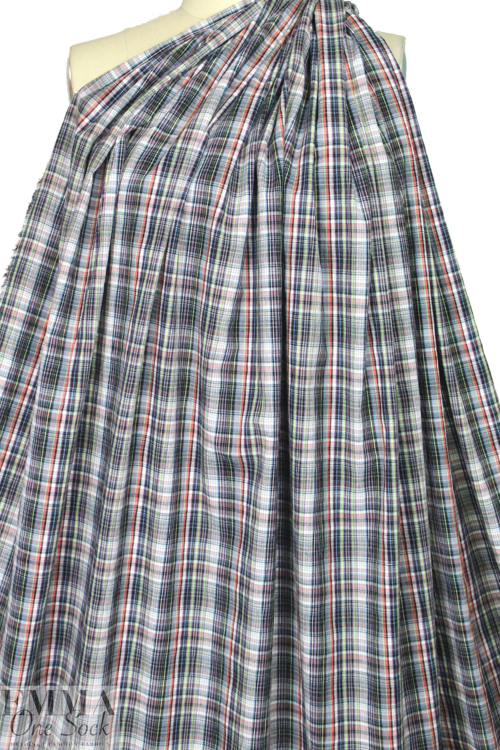 French yarn-dyed plaid cotton stretch woven