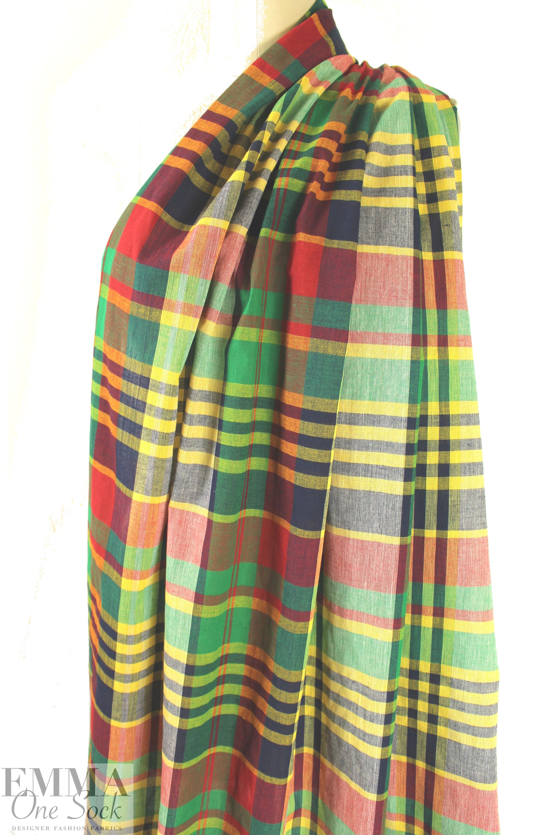 NY designer yarn-dyed plaid cotton - green/red