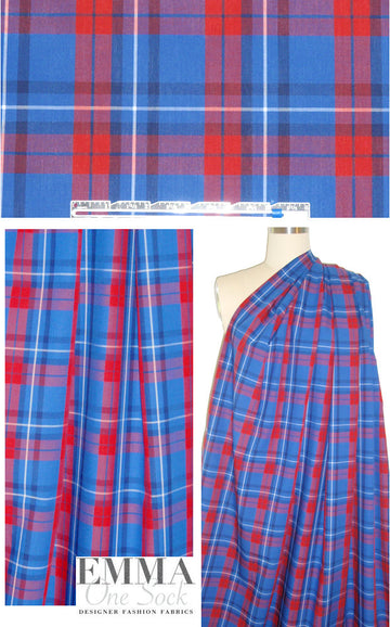 NY designer blue/red plaid cotton shirting