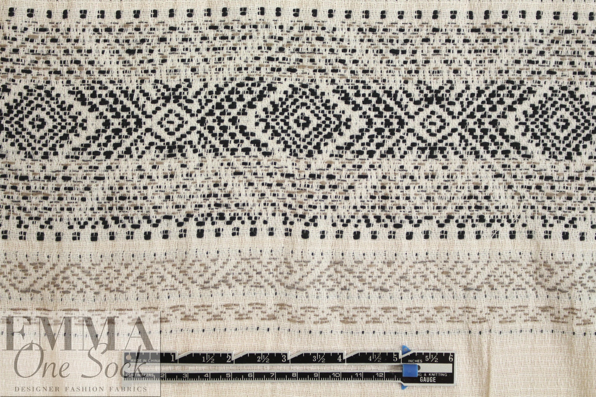 NY designer black/natural jacquard weave cotton blend woven 2 yd
